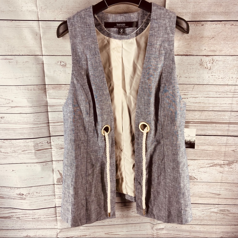 kensie Tie-Front Vest Darkest Navy Linen S